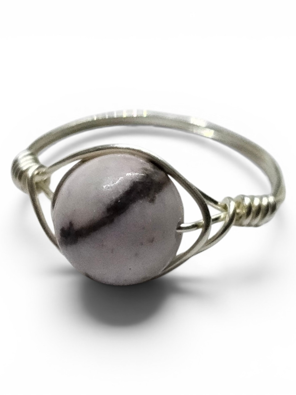Silver Wire Wrapped Ring with Lavender-Gray Stone